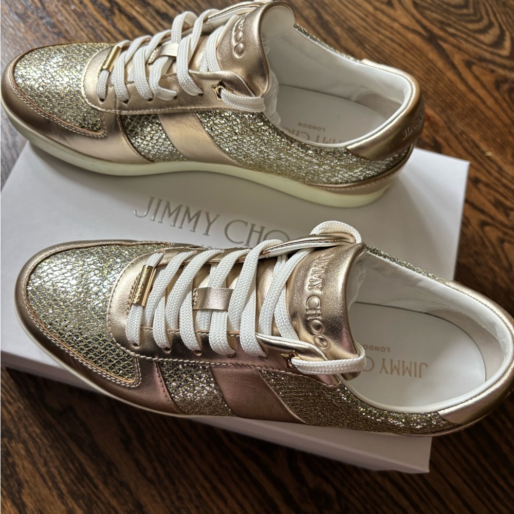Jimmy Choo Gold White Sneakers Luxe Casual